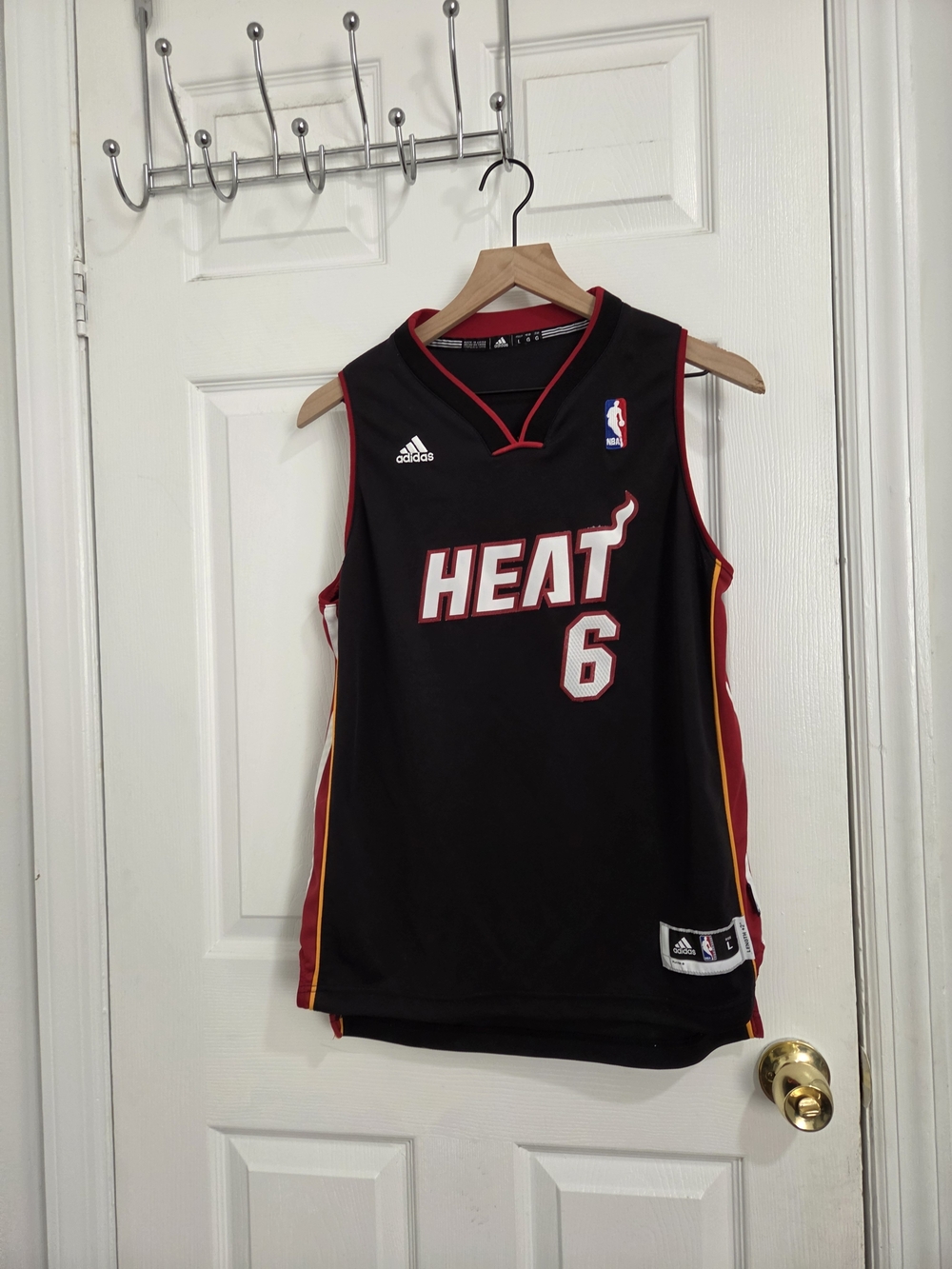 adidas Heat Black Miami Heat #6 Basketball Jersey with Red and Yellow Trim